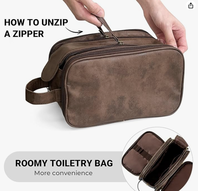 Mens Toiletry Bag for Men Water-Resistant PU Leather Large Travel Wash Bag-230