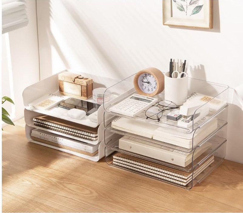 4 Tier Letter Tray Organiser A4 File Holder Stackable Desk Tidy White-160