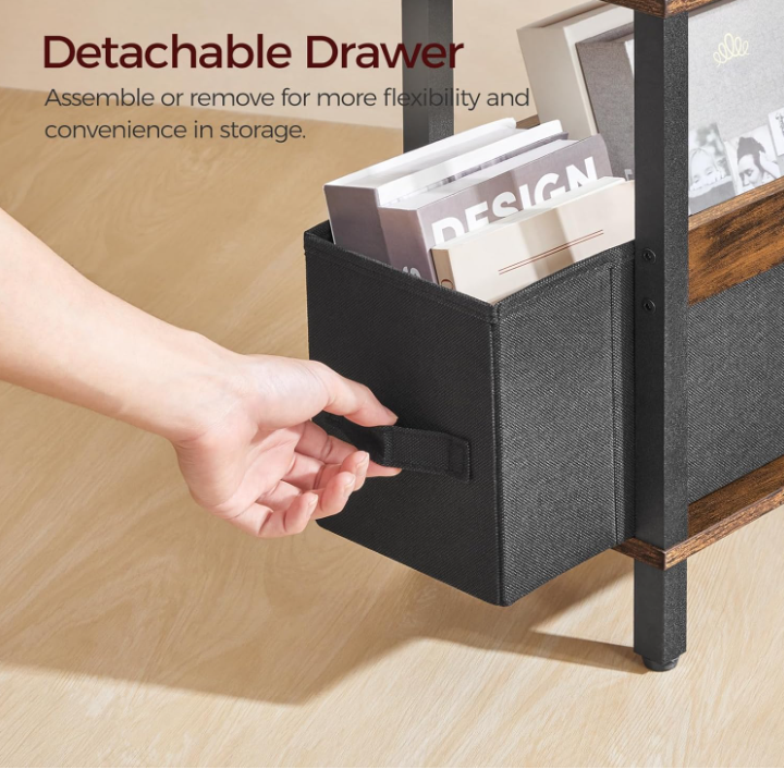 Narrow Side Table with Charging Station 3 Tier Slim End Table Storage Rustic-115