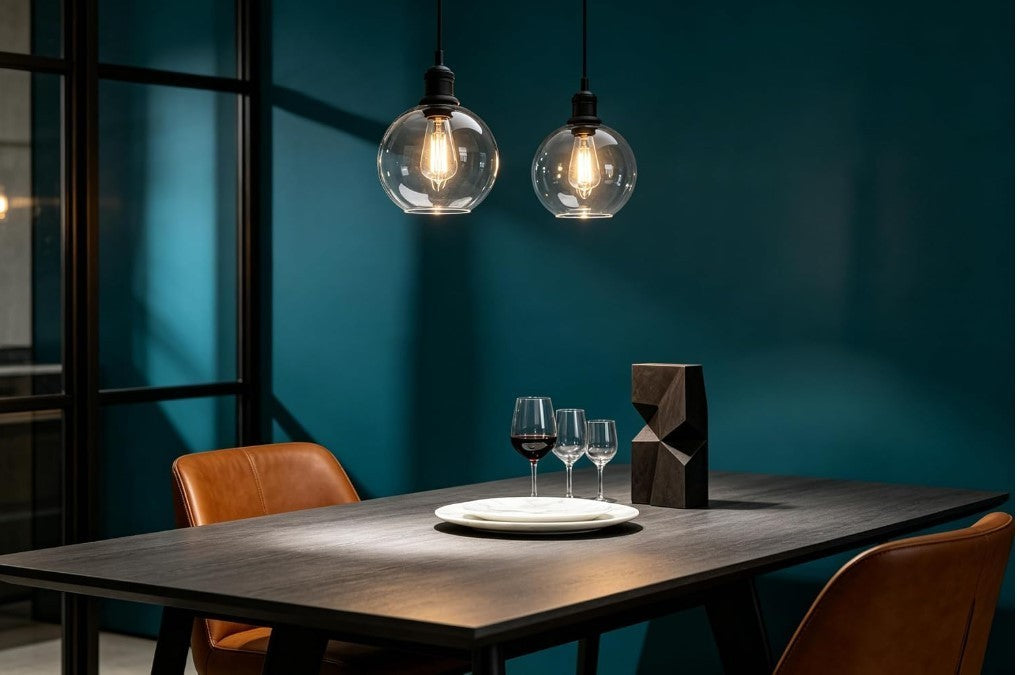 Industrial Globe Pendant Light 7.9in Black Clear Glass Ceiling Lamp-259