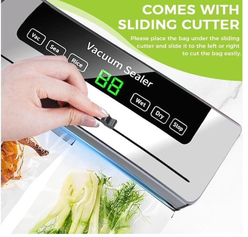 Vacuum Sealer Machine 6 in 1 Food Saver LED Display Cutter 50 Bags Kit-181