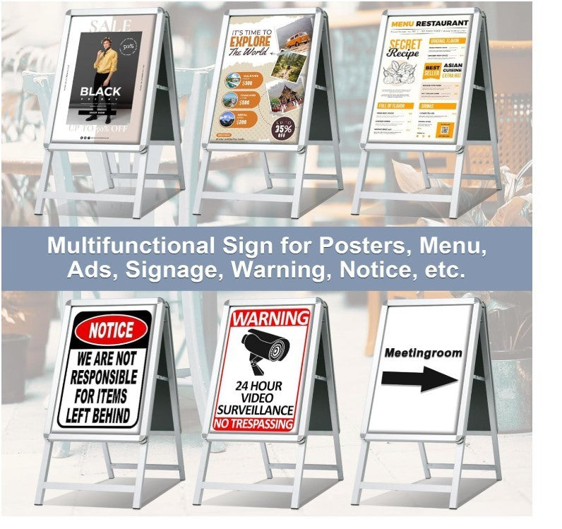 Pavement Sign A1 A Board Double Sided Poster Display Stand Silver Frame -272