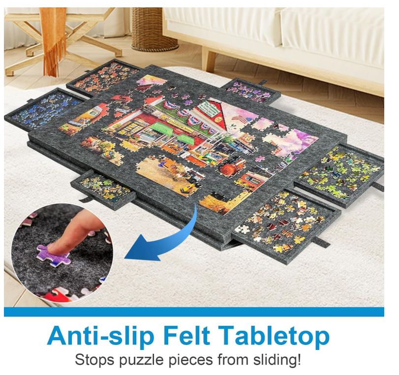 Jigsaw Puzzle Board 1000 Pieces Foldable Table with Drawers Stand Cover Black-32