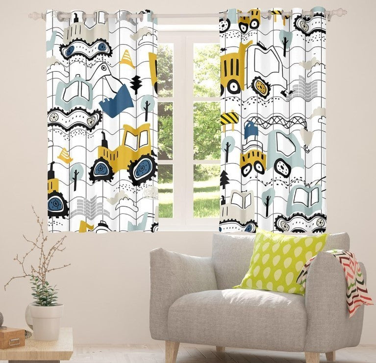 Kids Room Curtains Excavator Tractor Toddler Darkening Curtains Cartoon Kids-280