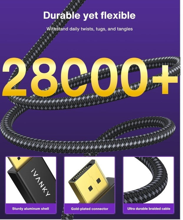 IVANKY - DisplayPort 1.4 Cable, 8K, 2m (8K@60Hz, 4K@144Hz, 1080P@240Hz), Support