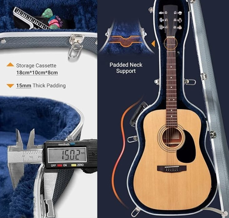 Acoustic Guitar Hard Case 41in ABS Waterproof Navy Blue Diamond Case- 308