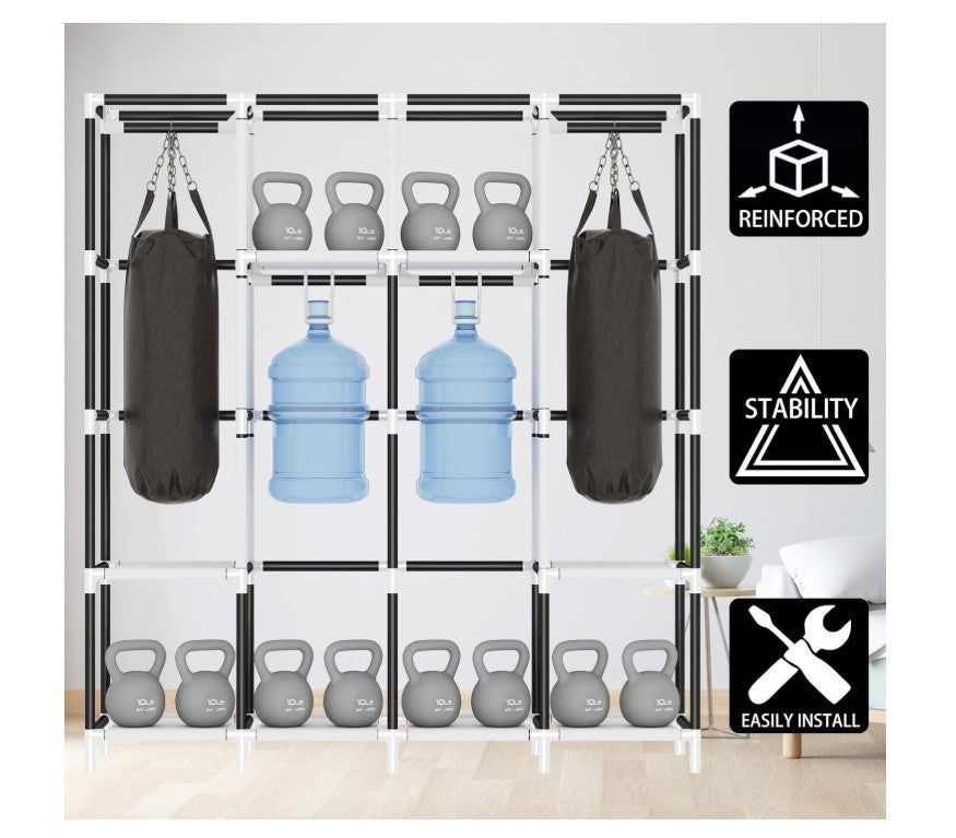 Canvas Wardrobe Portable Clothes Closet 4 Rails Foldable Storage Grey 165cm-332