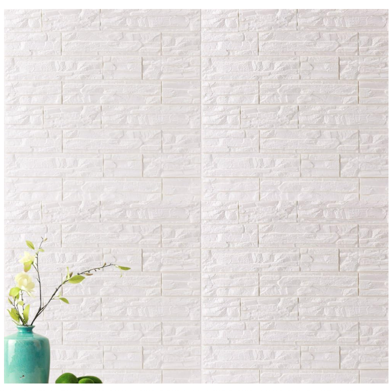 Foam Brick Wallpaper 24 pcs 3D Self Adhesive Wall Panels White Stone Effect -81