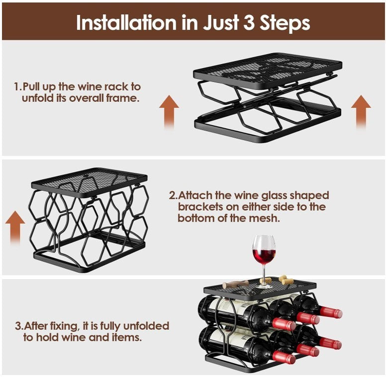 Wine Rack 6 Bottle 2 Tier Hexagon Freestanding Foldable Countertop Holder -197