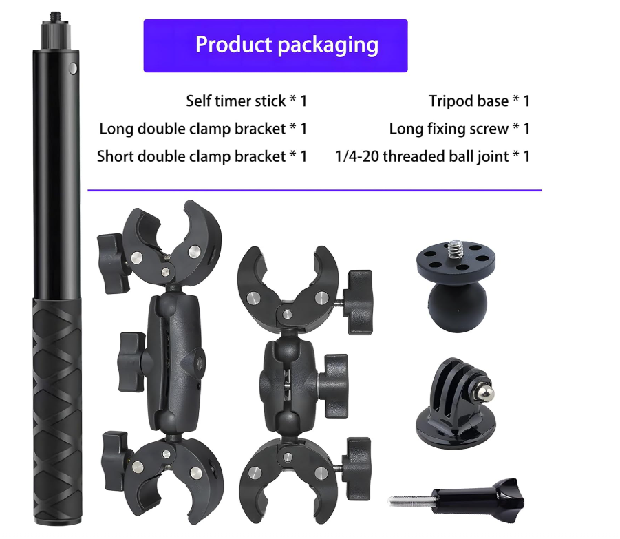 Motorcycle Handlebar Mount 47" Invisible Selfie Stick R-77 Insta360 X3 X2 RS-91