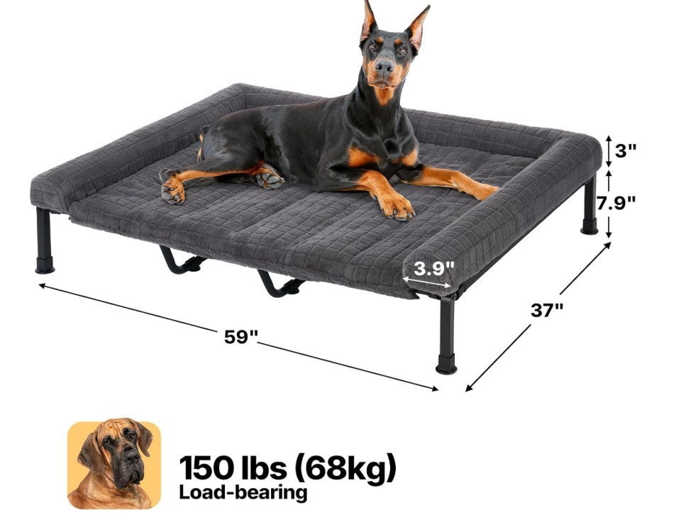 Large Raised Dog Bed Outdoor Elevated Pet Cot Washable Bolster Grey 150cm-321