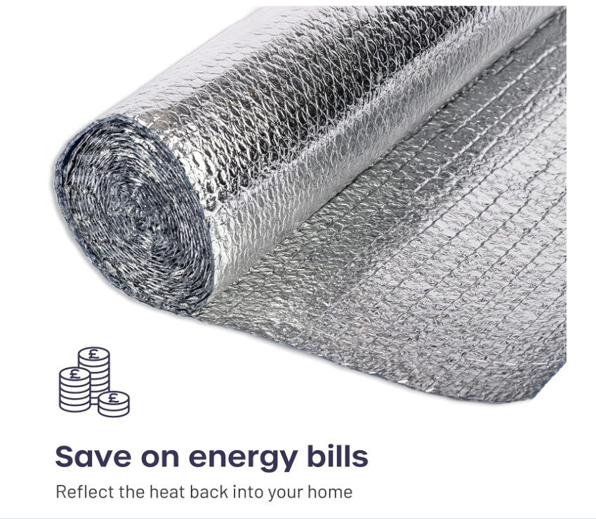 Multipurpose Foil Insulation Roll 10m x 60cm - 1 Pack Radiator Reflector Panels