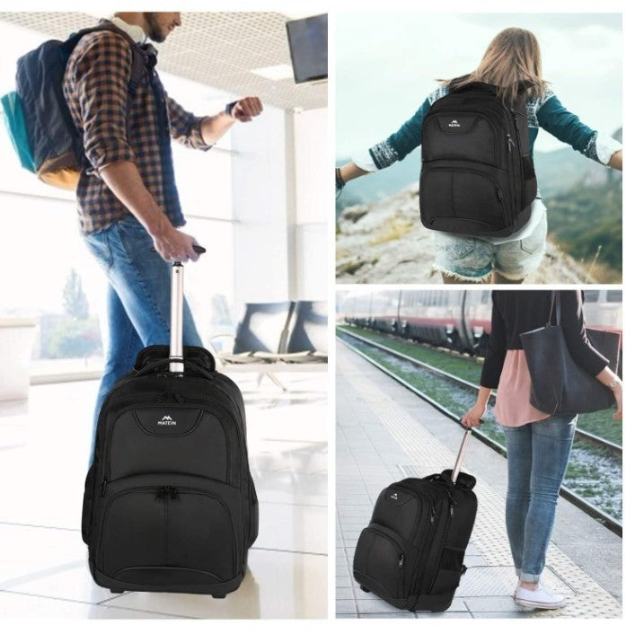Travel Backpack with Wheels, Rucksack Wheels Cabin Size Wheeled Case Black -141