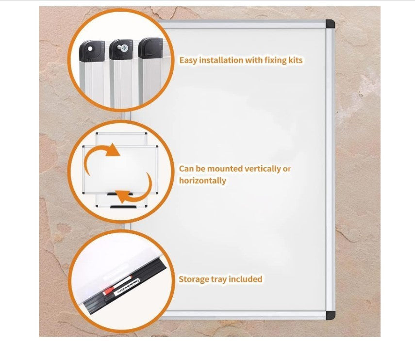 Magnetic Whiteboard 120x90cm Dry Erase Board Aluminium Frame with Pen Tray-60