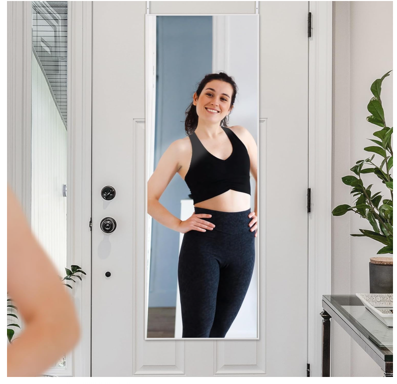 Over The Door Mirror with Hanger White Aluminum Alloy Frame Full Lengt 122cm-68