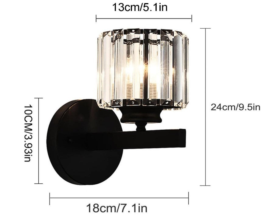 Retro Crystal Wall Light Living Room E27 Modern Black Wall Lamp Hardwired-219