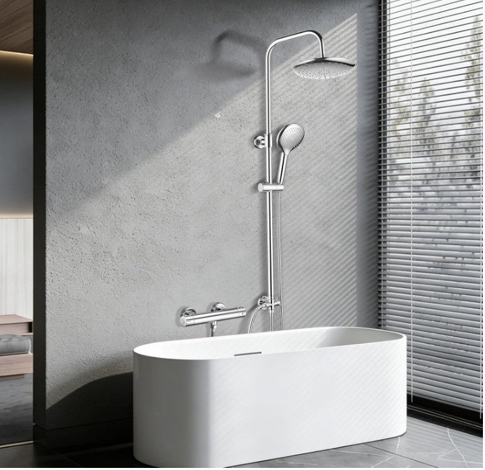 Adjustable Shower Riser Rail Kit with 9in Round Rainfall Head 3Spray Handset-152
