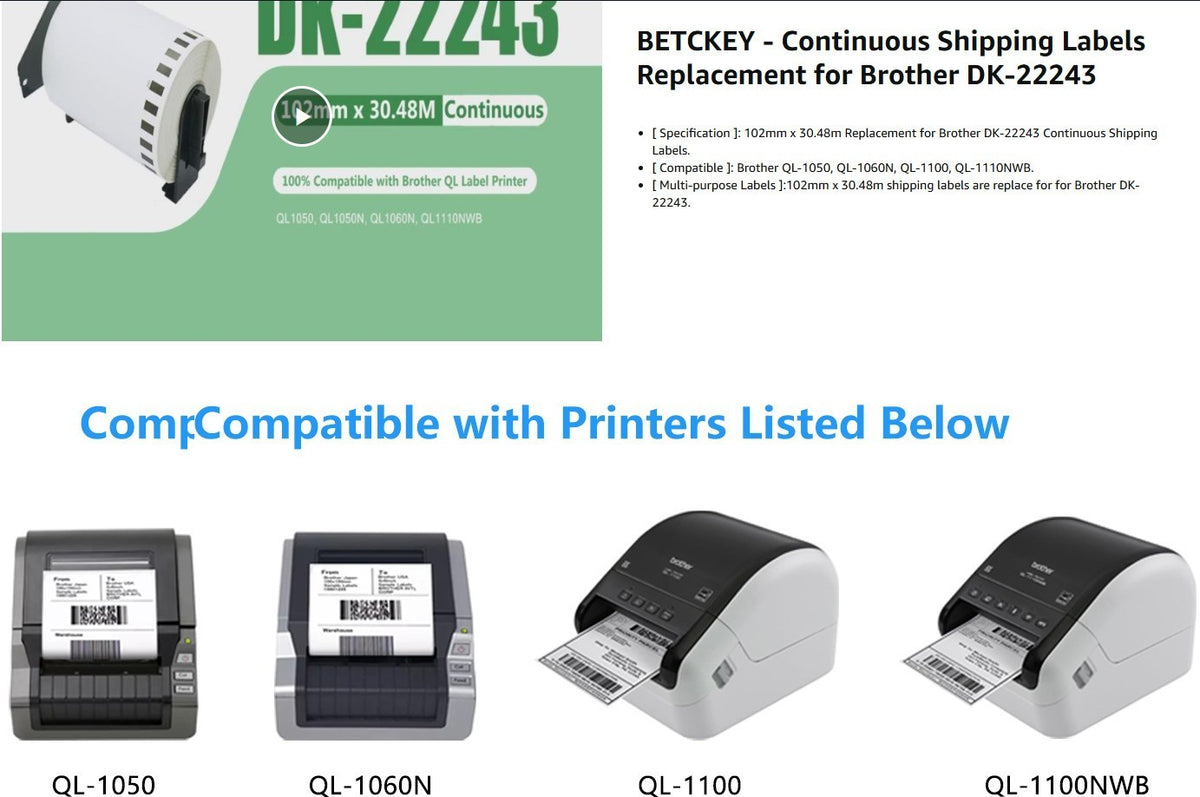 Brother QL Compatible Shipping Labels 102mm Continuous Rolls 6 Pack-191