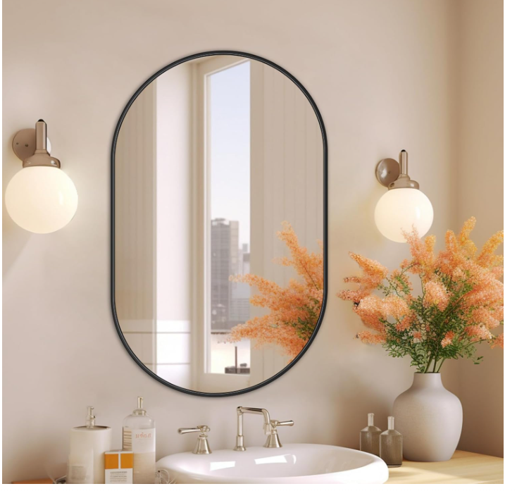 Oval Wall Mirror,50x70 cm Metal Framed Oval Mirrors,Large Bathroom Mirrors-30