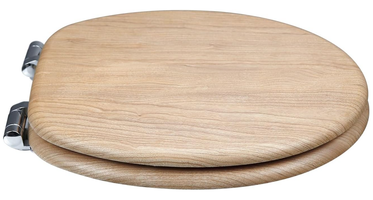 Wooden Toilet Seat Soft Close Adjustable Solid Zinc Alloy Hinges MDF Wood-70