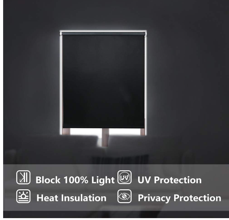 100% Blackout Roller Blind 109x183cm Waterproof Thermal UV Window Shade Black-19