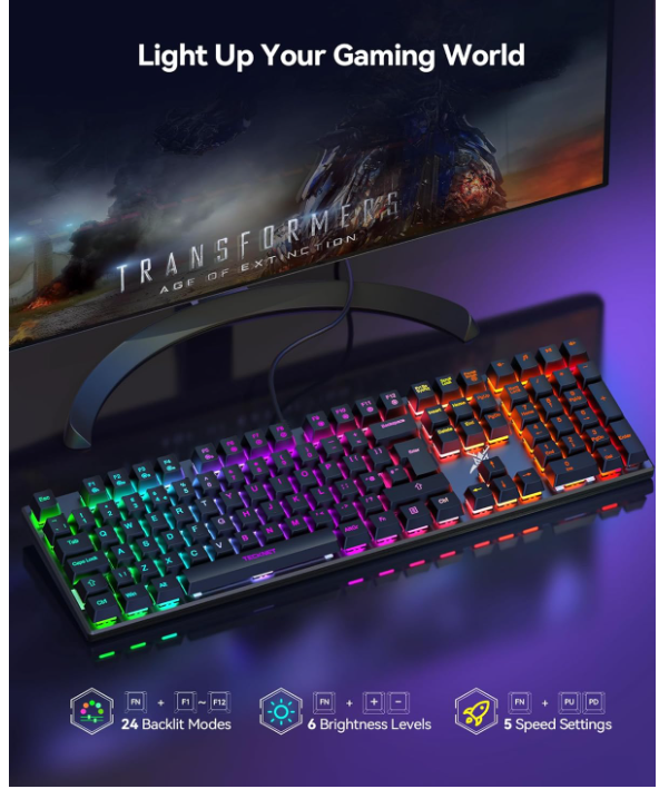 Mechanical Gaming Keyboard UK Layout Red Switch RGB Anti Ghosting Wired, KB013