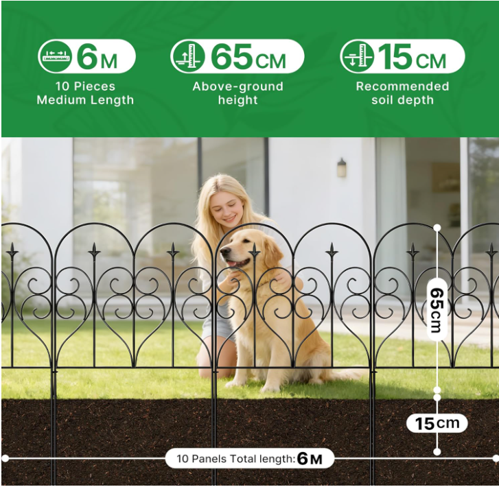 10PCS Garden Fence Panels Metal 81x61cm 6m Border Edging No Dig Rustproof Pet