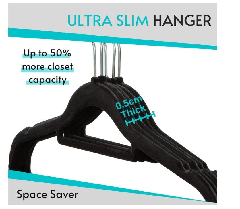50 Non Slip Velvet Hangers Heavy Duty Felt Coat Hangers 360 Degree Swivel Black