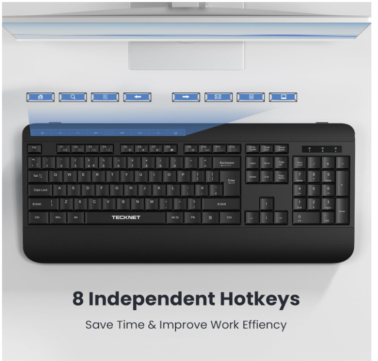 Wireless Keyboard with Wrist Rest,Full-size Cordless Keyboards Silent, KB040