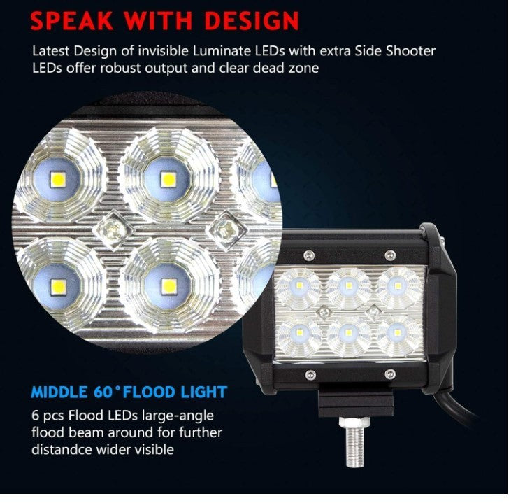 2Pcs Led Work Light Bar,4 inch 18W Night Flood Beam, 12-24V Driving Fog Lamp-216