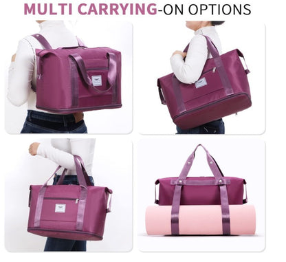Expandable Gym Tote Bag Wet Pocket Travel Overnight Sports Bag Purple-329