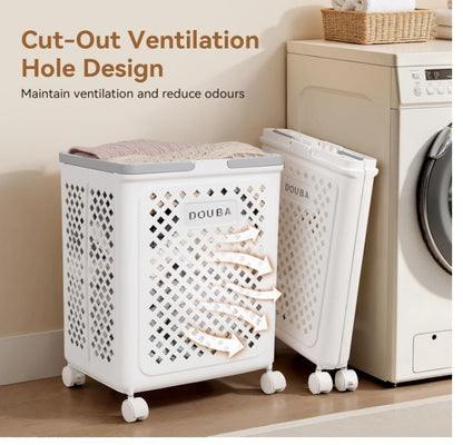 50L Foldable Laundry Basket with Wheels Collapsible Clothes Hamper Grey-318