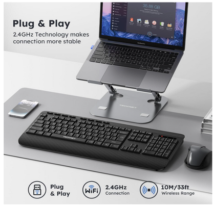 Wireless Keyboard with Wrist Rest,Full-size Cordless Keyboards Silent, KB040