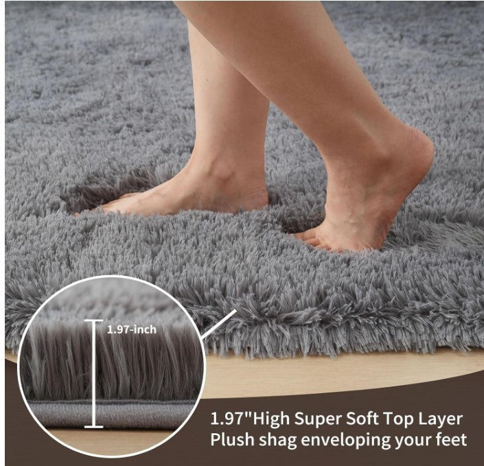 Large Shaggy Rug 240x300cm Washable Anti Slip Soft Living Room Carpet Grey-322