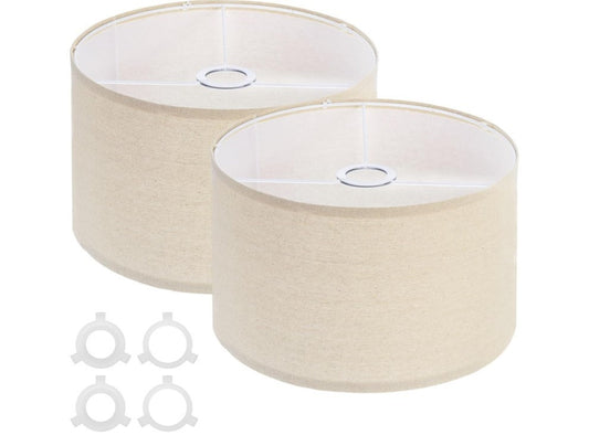 Drum Lampshades Set of 2 Linen Cream Easy Assembly Lamp Shades-293