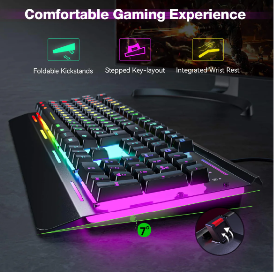 105 Key RGB Gaming Keyboard UK Layout USB Wired Backlit IP32 Anti Ghosting-KB002