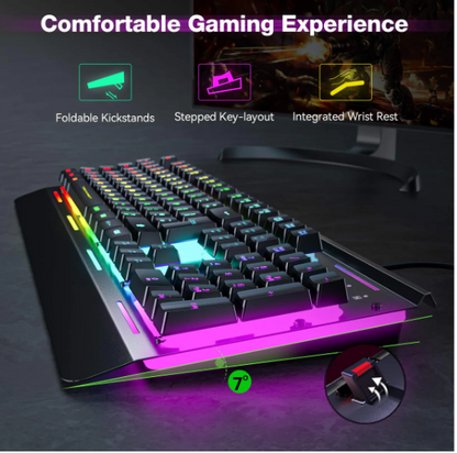 105 Key RGB Gaming Keyboard UK Layout USB Wired Backlit IP32 Anti Ghosting-KB002