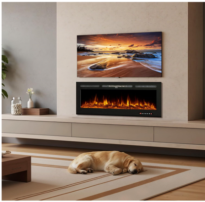 50 Inch Electric Fireplace LED Wall Mounted Recesed Heater Remote 12 Flame Color