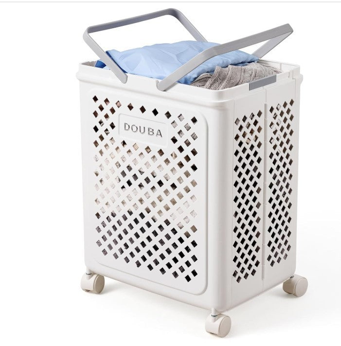 50L Foldable Laundry Basket with Wheels Collapsible Clothes Hamper Grey-318