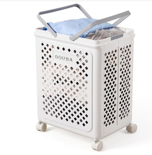 50L Foldable Laundry Basket with Wheels Collapsible Clothes Hamper Grey-318