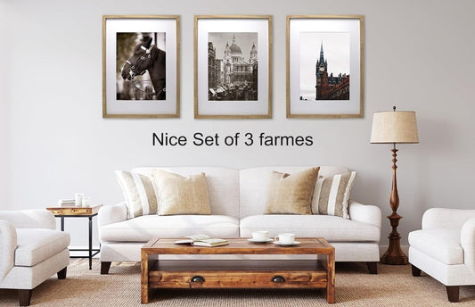 A2 Picture Frame Set of 3 Natural Wood Effect with Mounts for A3 Photos-84