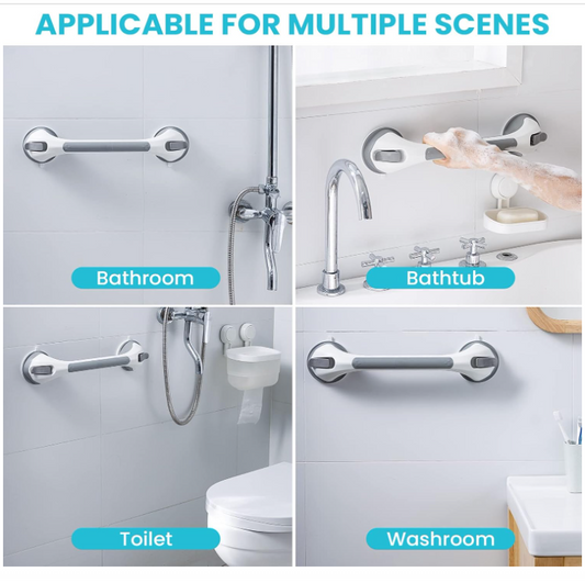 Suction Grab Rail 43cm Bathroom Handle No Drill Shower Safety Bar 110kg Grey-109