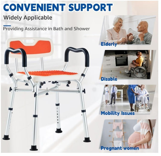 Shower Chair Elderly Shower Bath Stools with Back&Arms Non Slip Adjustable-247