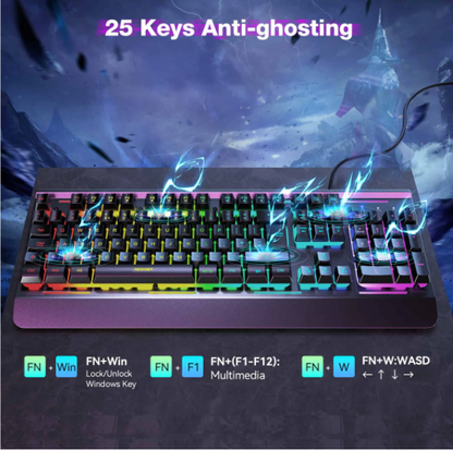 105 Key RGB Gaming Keyboard UK Layout USB Wired Backlit IP32 Anti Ghosting-KB002
