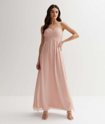 Quiz Pleated Maxi Dress Beaded Neckline Evening Elegant Occasion Gown Size  6-20