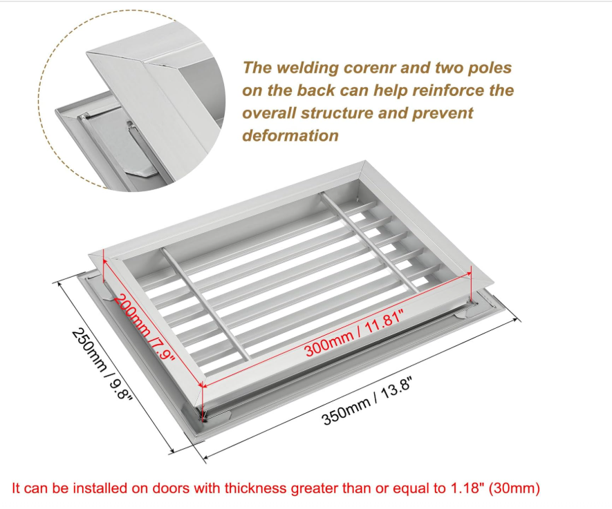 2PCS Door Vent Cover 12x8 In Aluminium Grille Louvered Vent Cabinet Wardrobe-99