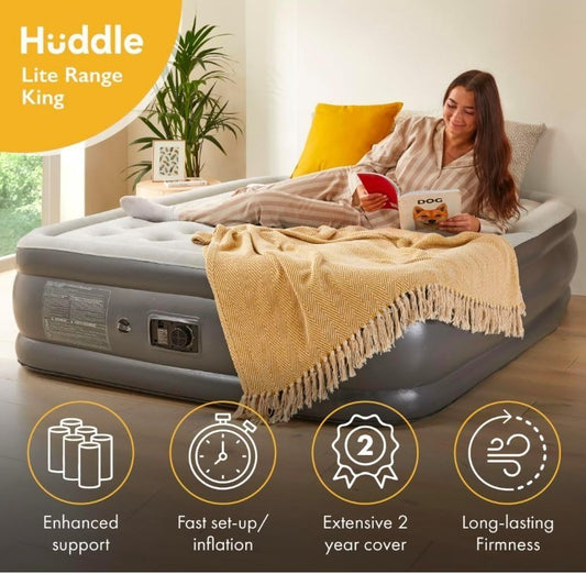 King Size Air Bed Built In Pump Raised Flocked Inflatable Mattress-148