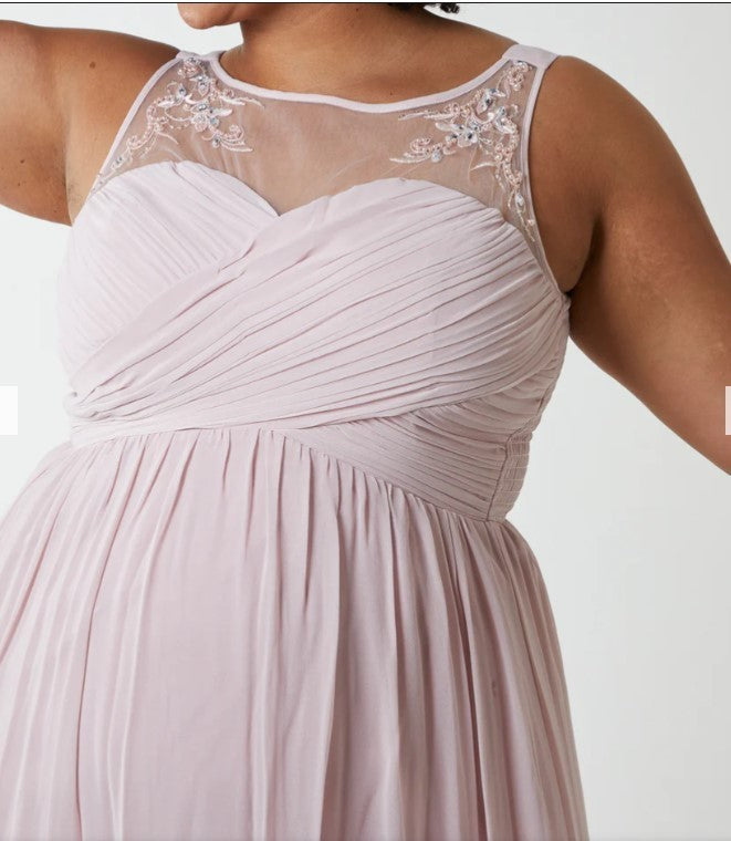 Quiz Pleated Maxi Dress Beaded Neckline Evening Elegant Occasion Gown Size  6-20