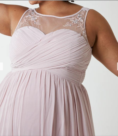 Quiz Pleated Maxi Dress Beaded Neckline Evening Elegant Occasion Gown Size  6-20
