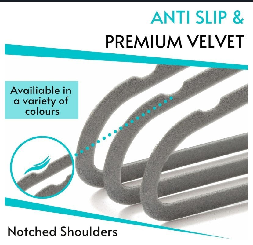 50 Pack Velvet Hangers Non Slip Heavy Duty Clothes Hangers Grey Slim